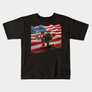 American Military Soldier and USA Flag by focusln Kids T-Shirt